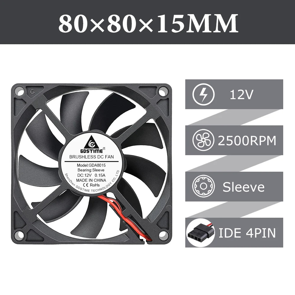 2pcs/lot Gdstime DC 5V 12V 24V 2Pin 3pin USB IDE 4Pin 80mm x 80mm x 15mm 8015 Cooler For PC Computer Case Cooling CPU Silent Fan