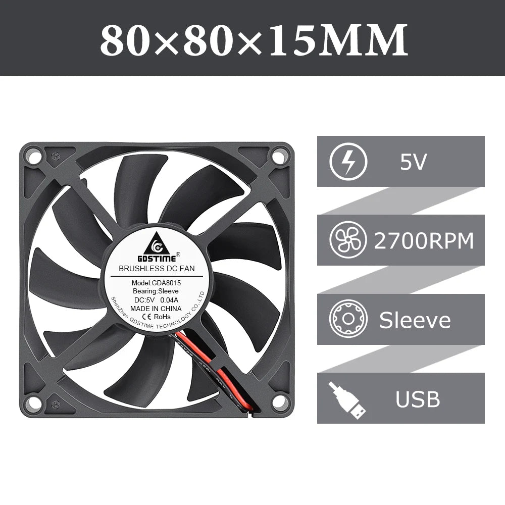 2pcs/lot Gdstime DC 5V 12V 24V 2Pin 3pin USB IDE 4Pin 80mm x 80mm x 15mm 8015 Cooler For PC Computer Case Cooling CPU Silent Fan