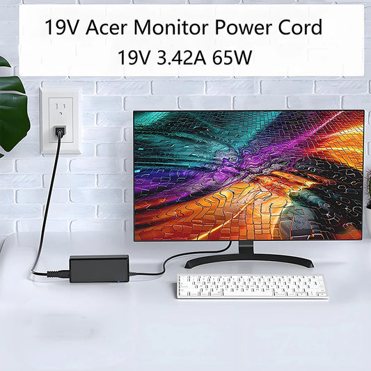 AC Adapter Power Cord For Acer LCD Monitor S232HL R240HY G276HL S240HL S271HL G226HQL HN274H Aspire 5 3 E15 N19C3 Laptop Charger