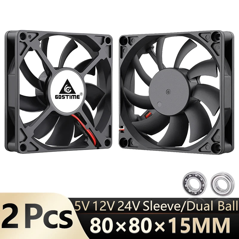 2pcs/lot Gdstime DC 5V 12V 24V 2Pin 3pin USB IDE 4Pin 80mm x 80mm x 15mm 8015 Cooler For PC Computer Case Cooling CPU Silent Fan