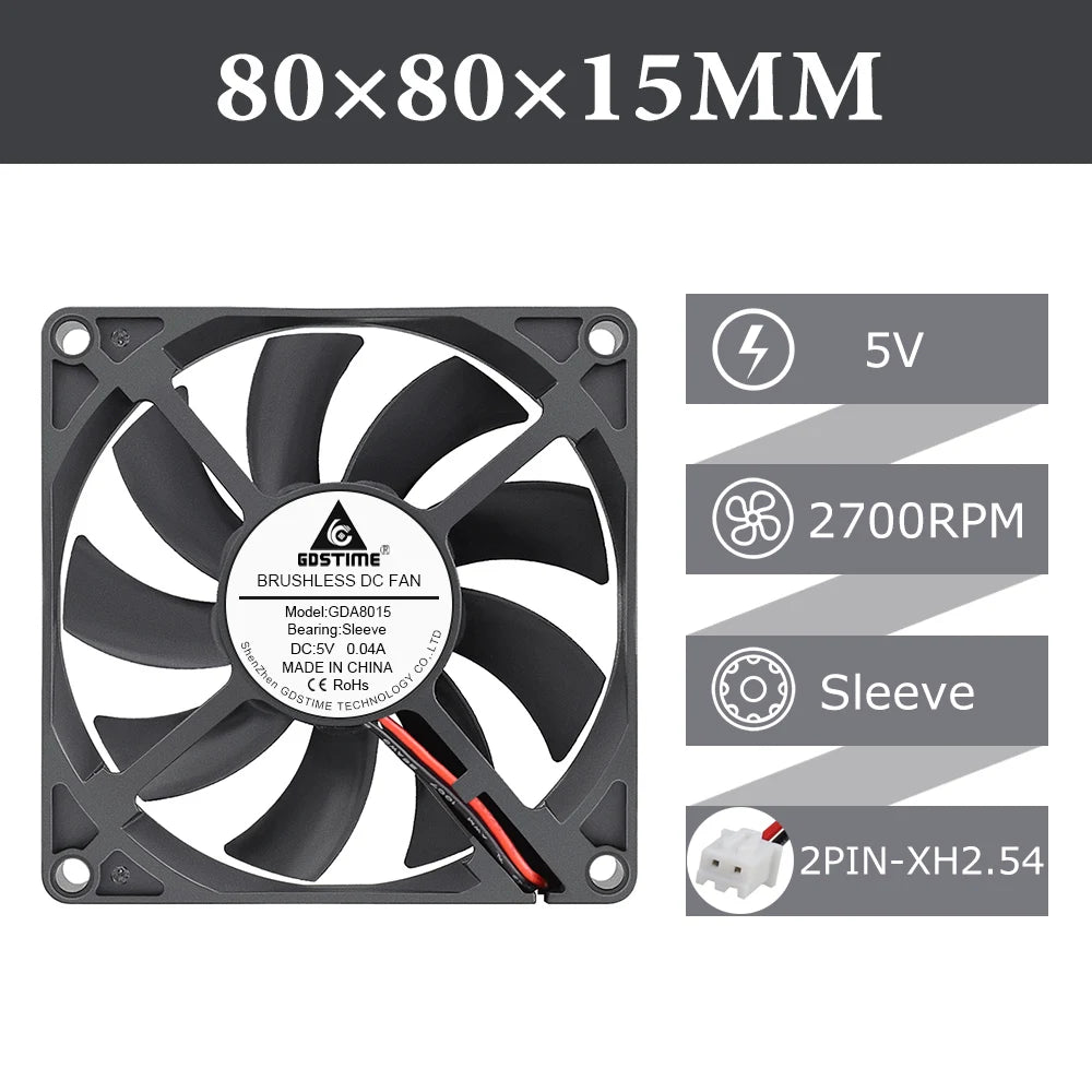 2pcs/lot Gdstime DC 5V 12V 24V 2Pin 3pin USB IDE 4Pin 80mm x 80mm x 15mm 8015 Cooler For PC Computer Case Cooling CPU Silent Fan