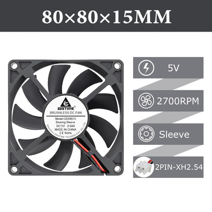 2pcs/lot Gdstime DC 5V 12V 24V 2Pin 3pin USB IDE 4Pin 80mm x 80mm x 15mm 8015 Cooler For PC Computer Case Cooling CPU Silent Fan