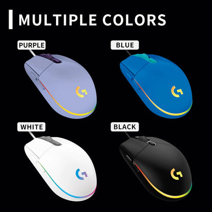 Logitech G102 Wired Gaming Mouse Adjustable DPI 16.8M RGB Colors Mechanical Buttons Ergonomic Design for Competitive Gamers