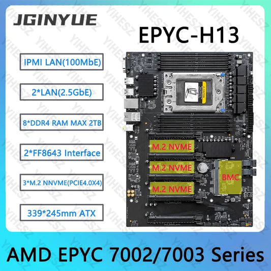 JGINYUE EPYC H13 AMD Motherboard With BMC Module Support AMD EPYC 7002/7003 Series CPU 8*DDR4 2TB Memory IPMI DUAL 2.5G Network