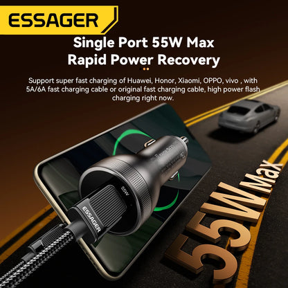 Essager 73W USB C Car Charger Quick Charge 4.0 PD3.0 Fast Charging Adapter for IPhone16 15 MacBook Xiaomi Laptop Digital Display
