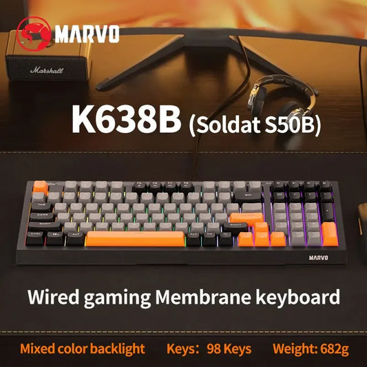 MARVO K638B Soldat S50B Wired Keyboard Mixed Color Backlight With 96% layout Silent Switches 98 Keys Gaming Membrane Keyboards