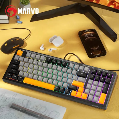 MARVO K638B Soldat S50B Wired Keyboard Mixed Color Backlight With 96% layout Silent Switches 98 Keys Gaming Membrane Keyboards