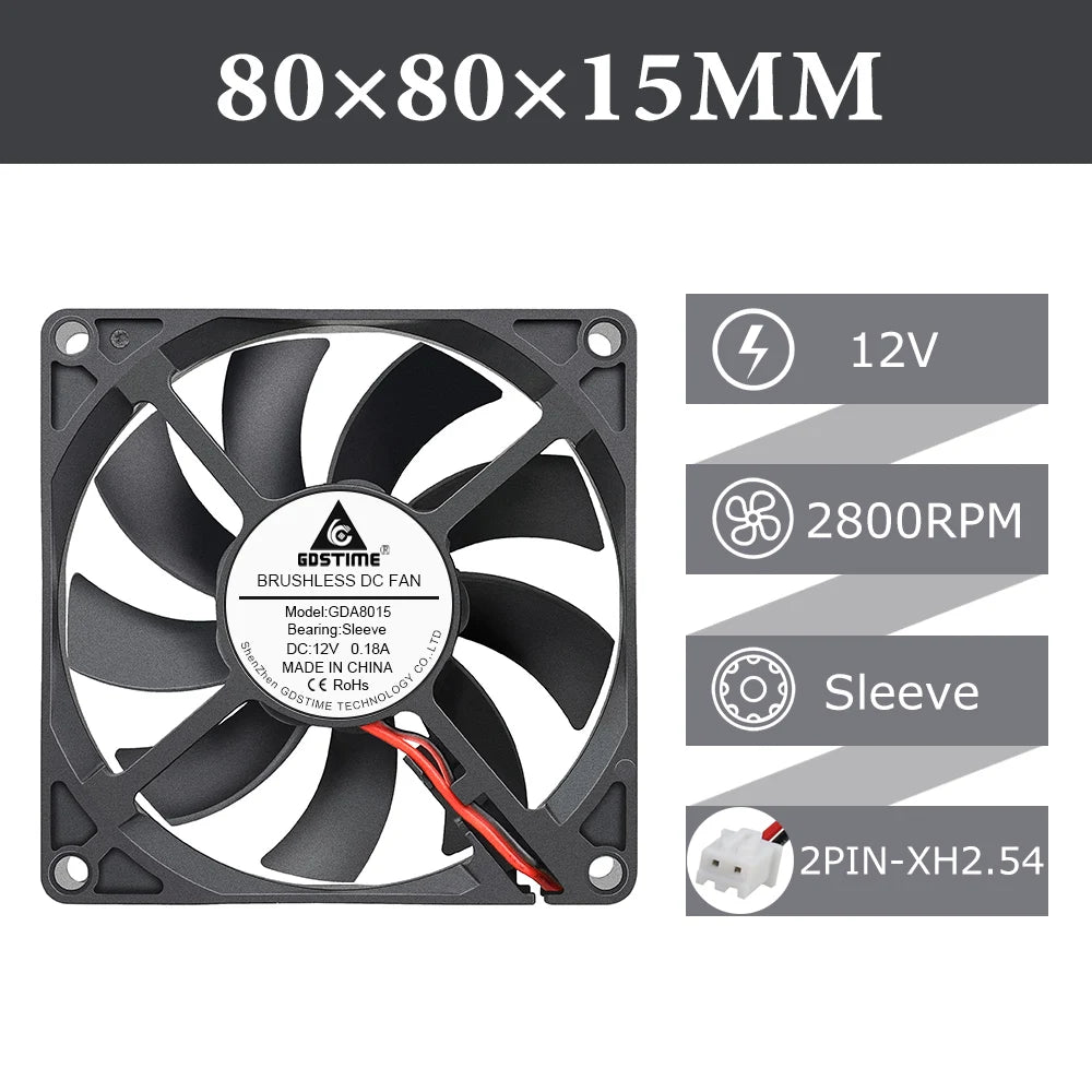 2pcs/lot Gdstime DC 5V 12V 24V 2Pin 3pin USB IDE 4Pin 80mm x 80mm x 15mm 8015 Cooler For PC Computer Case Cooling CPU Silent Fan