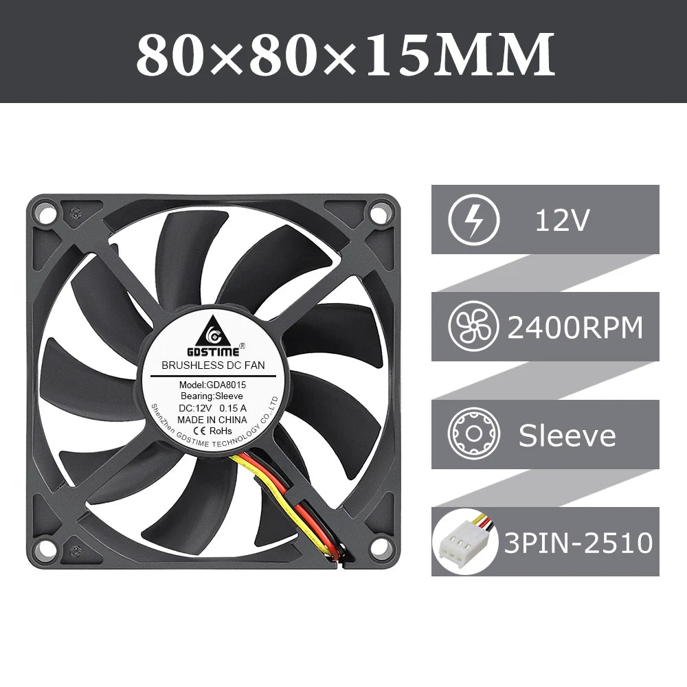 2pcs/lot Gdstime DC 5V 12V 24V 2Pin 3pin USB IDE 4Pin 80mm x 80mm x 15mm 8015 Cooler For PC Computer Case Cooling CPU Silent Fan