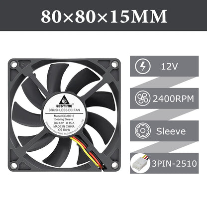 2pcs/lot Gdstime DC 5V 12V 24V 2Pin 3pin USB IDE 4Pin 80mm x 80mm x 15mm 8015 Cooler For PC Computer Case Cooling CPU Silent Fan