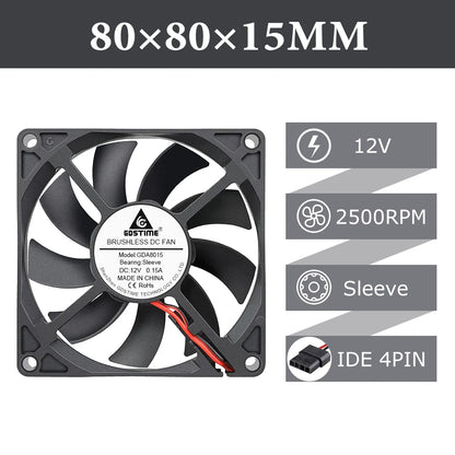 2pcs/lot Gdstime DC 5V 12V 24V 2Pin 3pin USB IDE 4Pin 80mm x 80mm x 15mm 8015 Cooler For PC Computer Case Cooling CPU Silent Fan